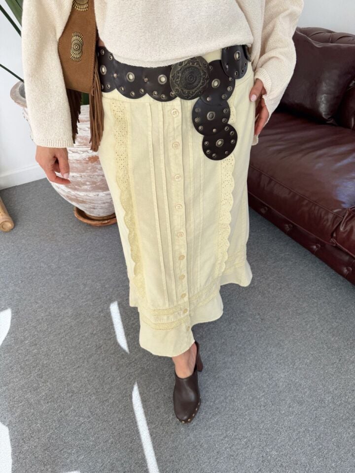 LİMON SARISI DANTEL İŞLEMELİ İTHAL ETEK