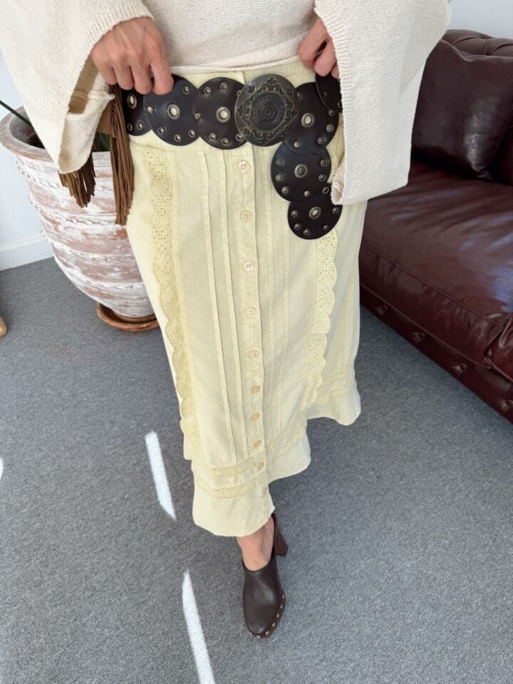 LİMON SARISI DANTEL İŞLEMELİ İTHAL ETEK