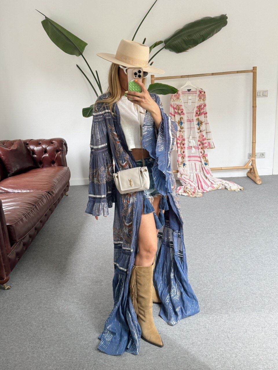 MAVİ İTHAL BOHO FESTİVAL KİMONO