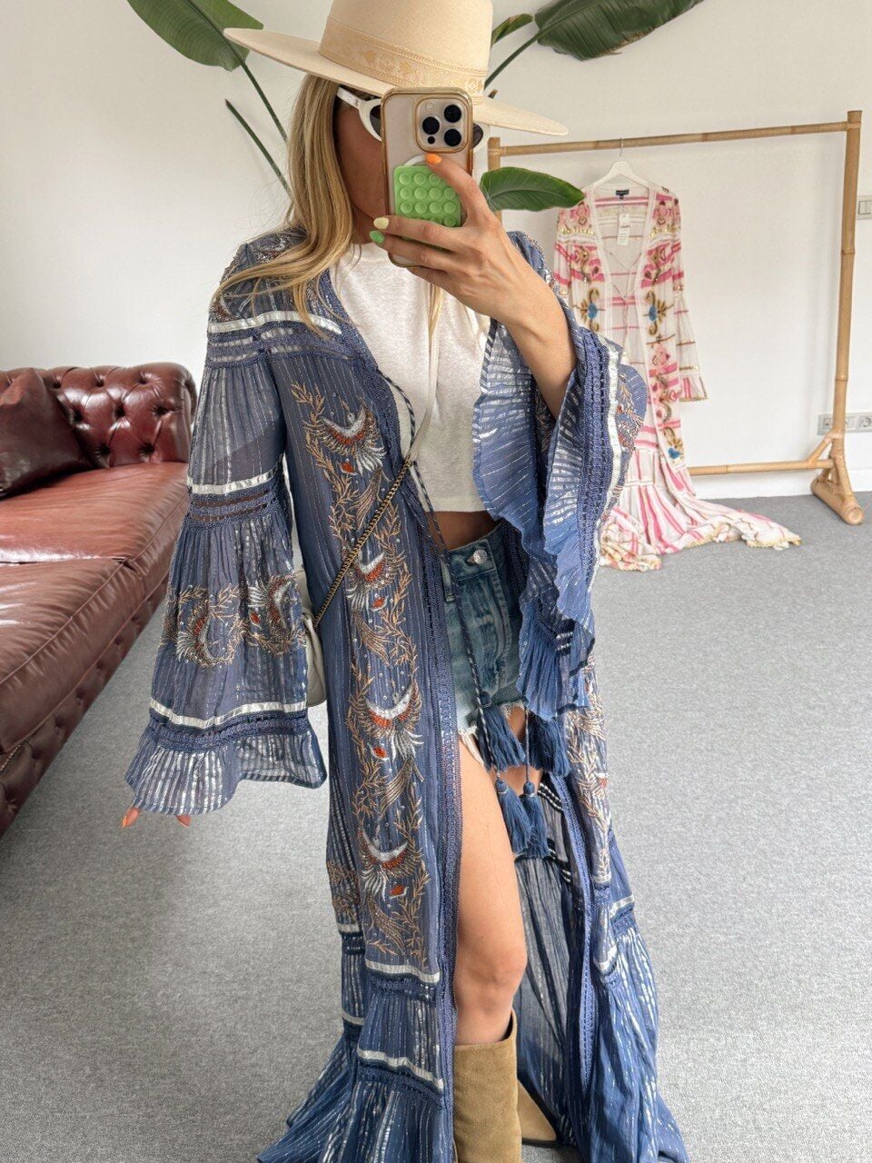 MAVİ İTHAL BOHO FESTİVAL KİMONO