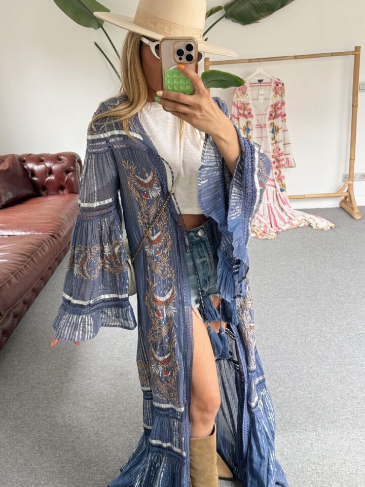 MAVİ İTHAL BOHO FESTİVAL KİMONO