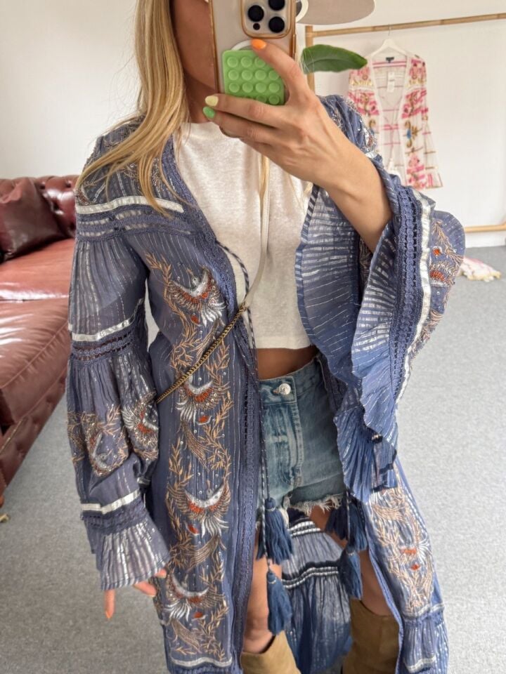 MAVİ İTHAL BOHO FESTİVAL KİMONO