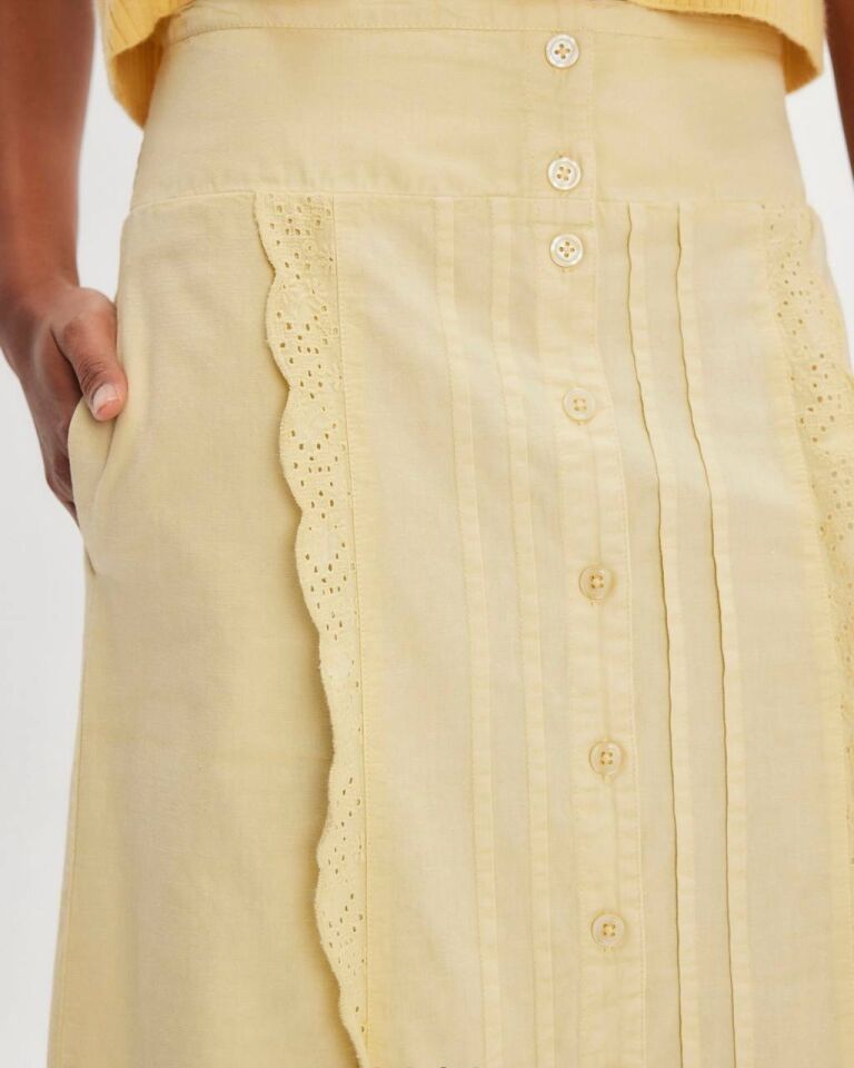 LİMON SARISI DANTEL İŞLEMELİ İTHAL ETEK