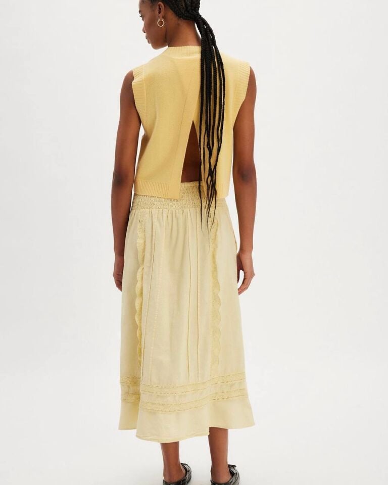 LİMON SARISI DANTEL İŞLEMELİ İTHAL ETEK