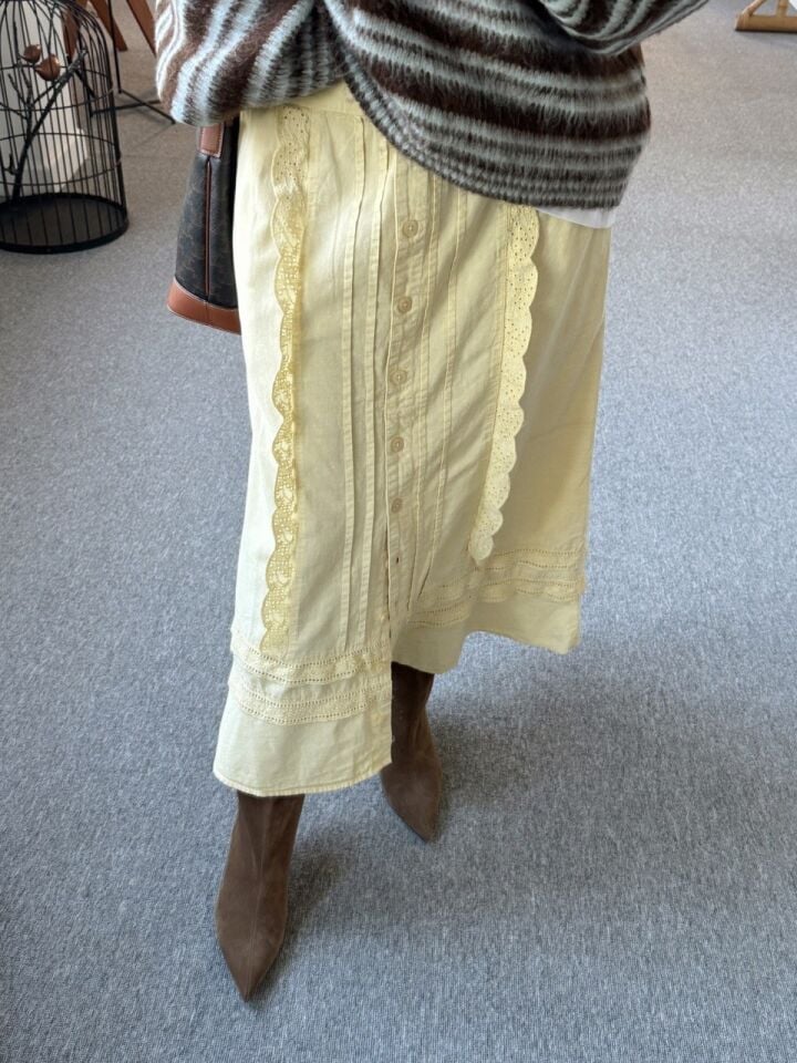 LİMON SARISI DANTEL İŞLEMELİ İTHAL ETEK