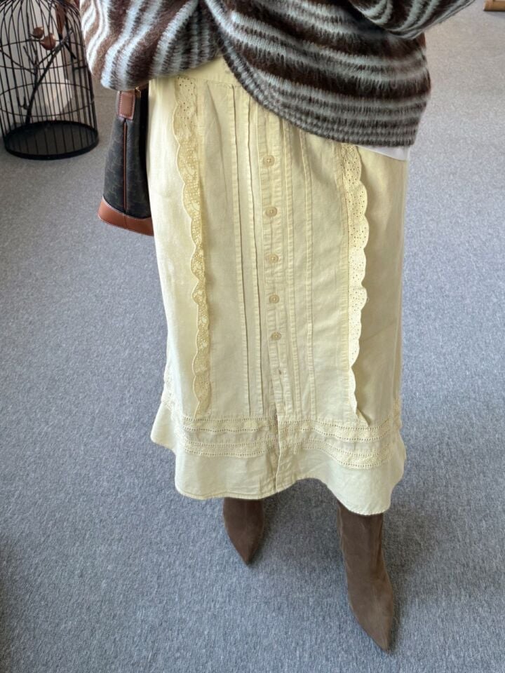 LİMON SARISI DANTEL İŞLEMELİ İTHAL ETEK