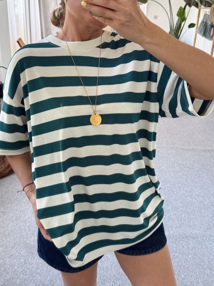 YEŞİL ÇİZGİLİ BASIC TSHIRT