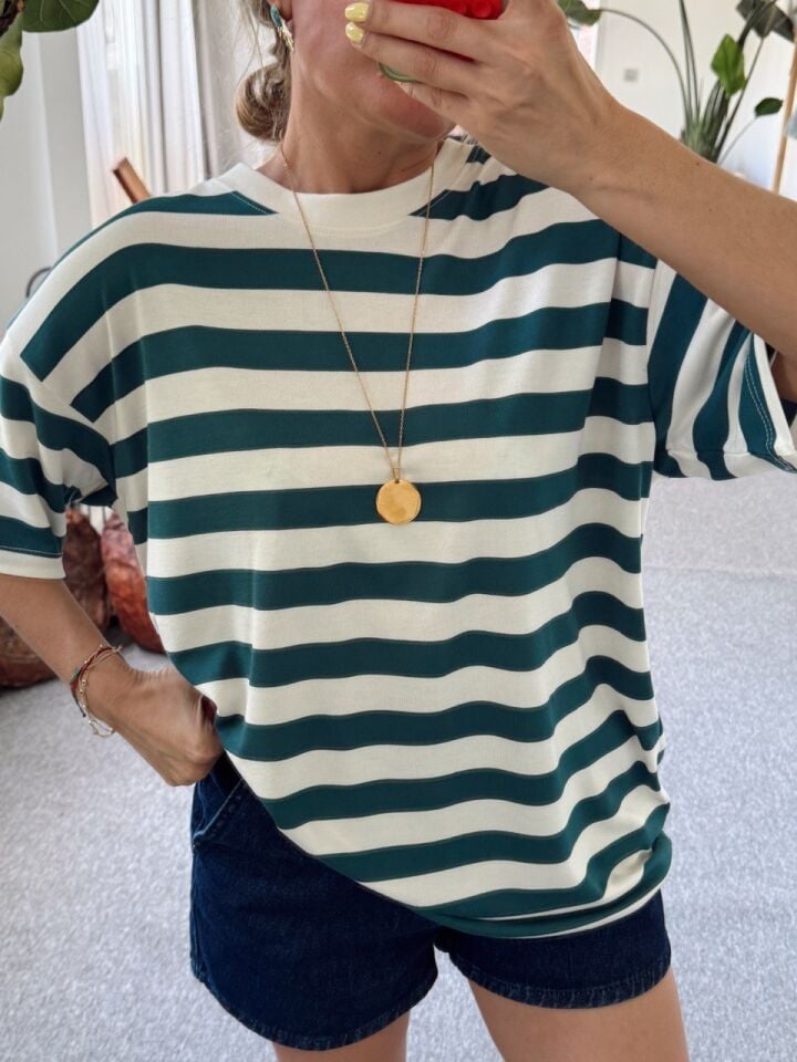 YEŞİL ÇİZGİLİ BASIC TSHIRT