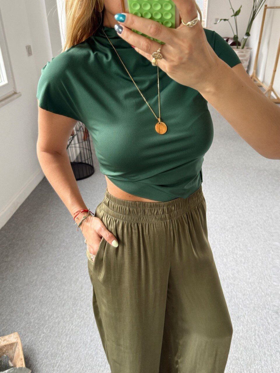 HAKİ BELİ LASTİKLİ GENİŞ PAÇA PANTOLON