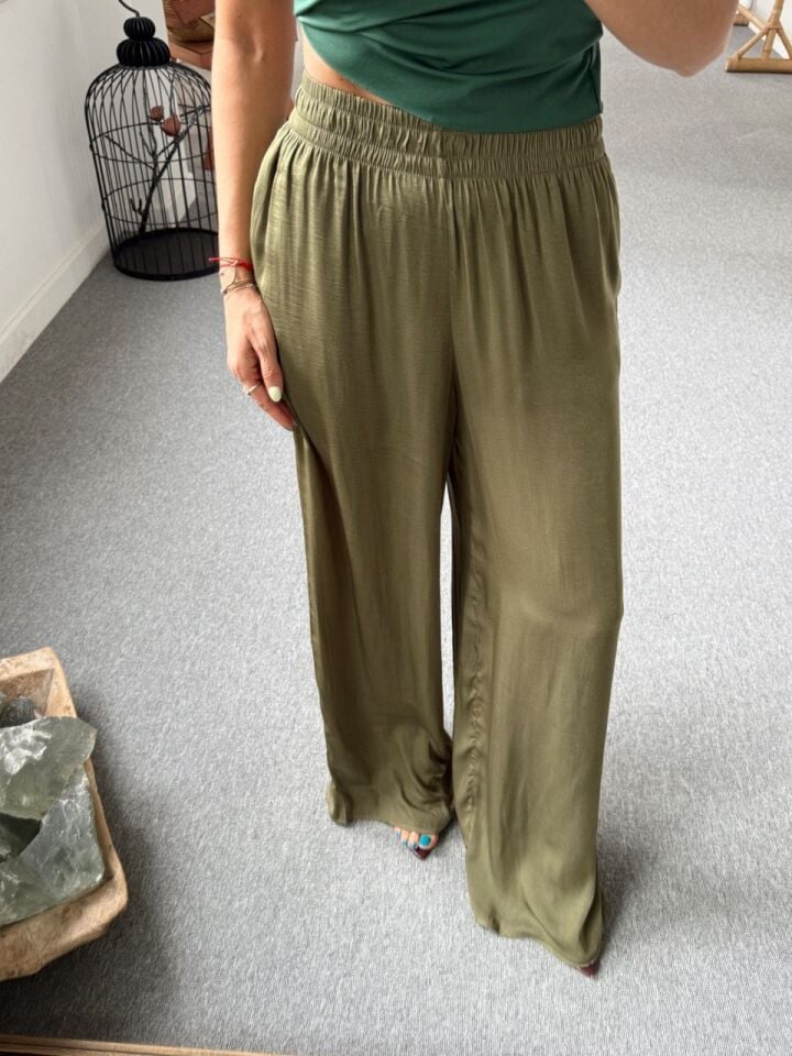 HAKİ BELİ LASTİKLİ GENİŞ PAÇA PANTOLON