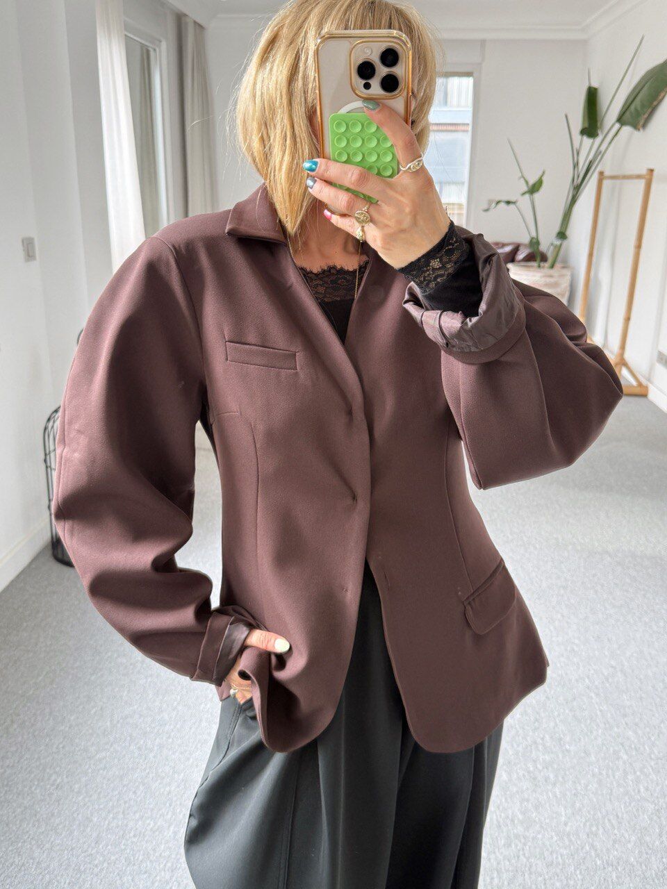 KAHVE KREP KUMAŞ CEKET