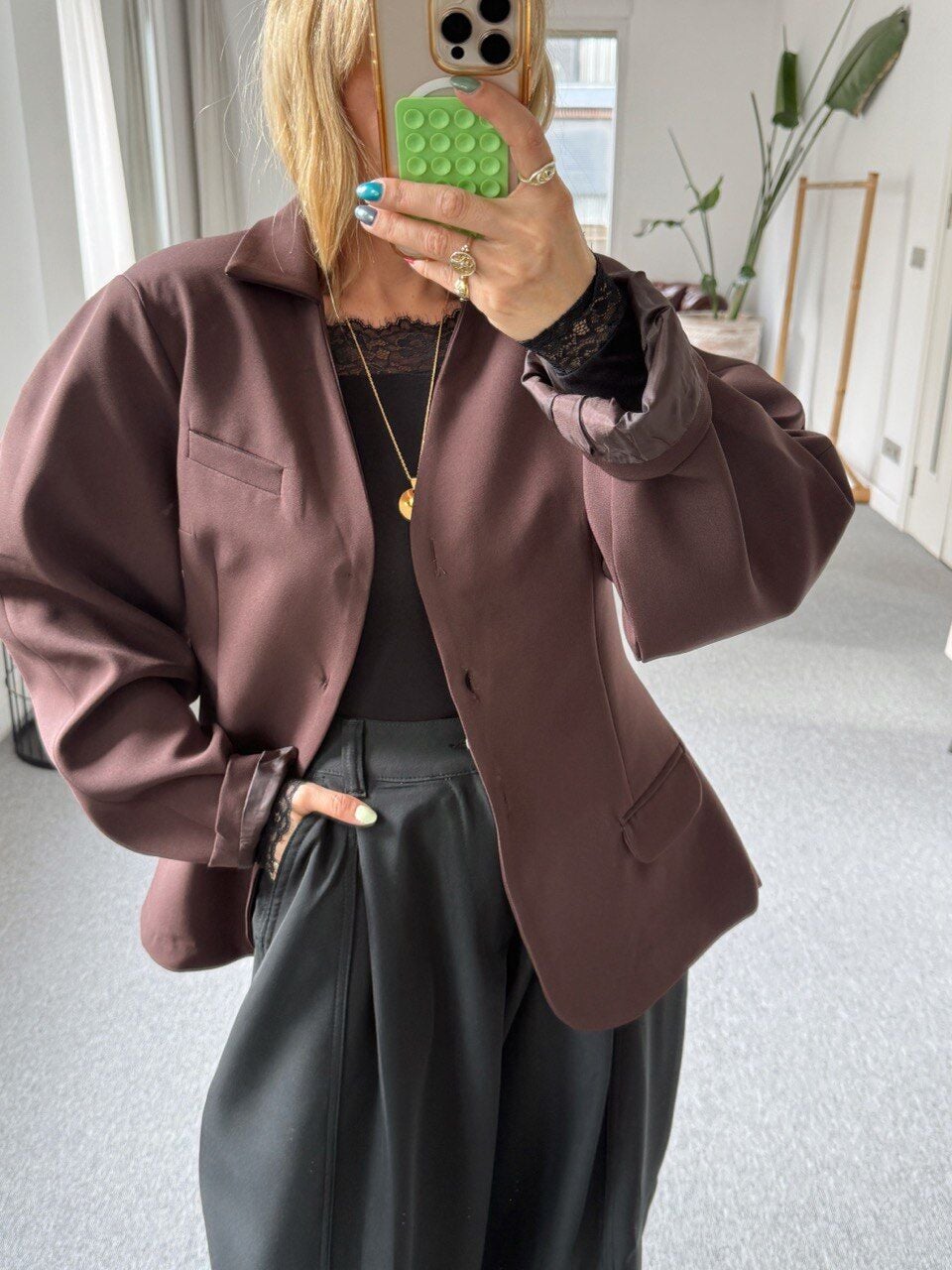 KAHVE KREP KUMAŞ CEKET