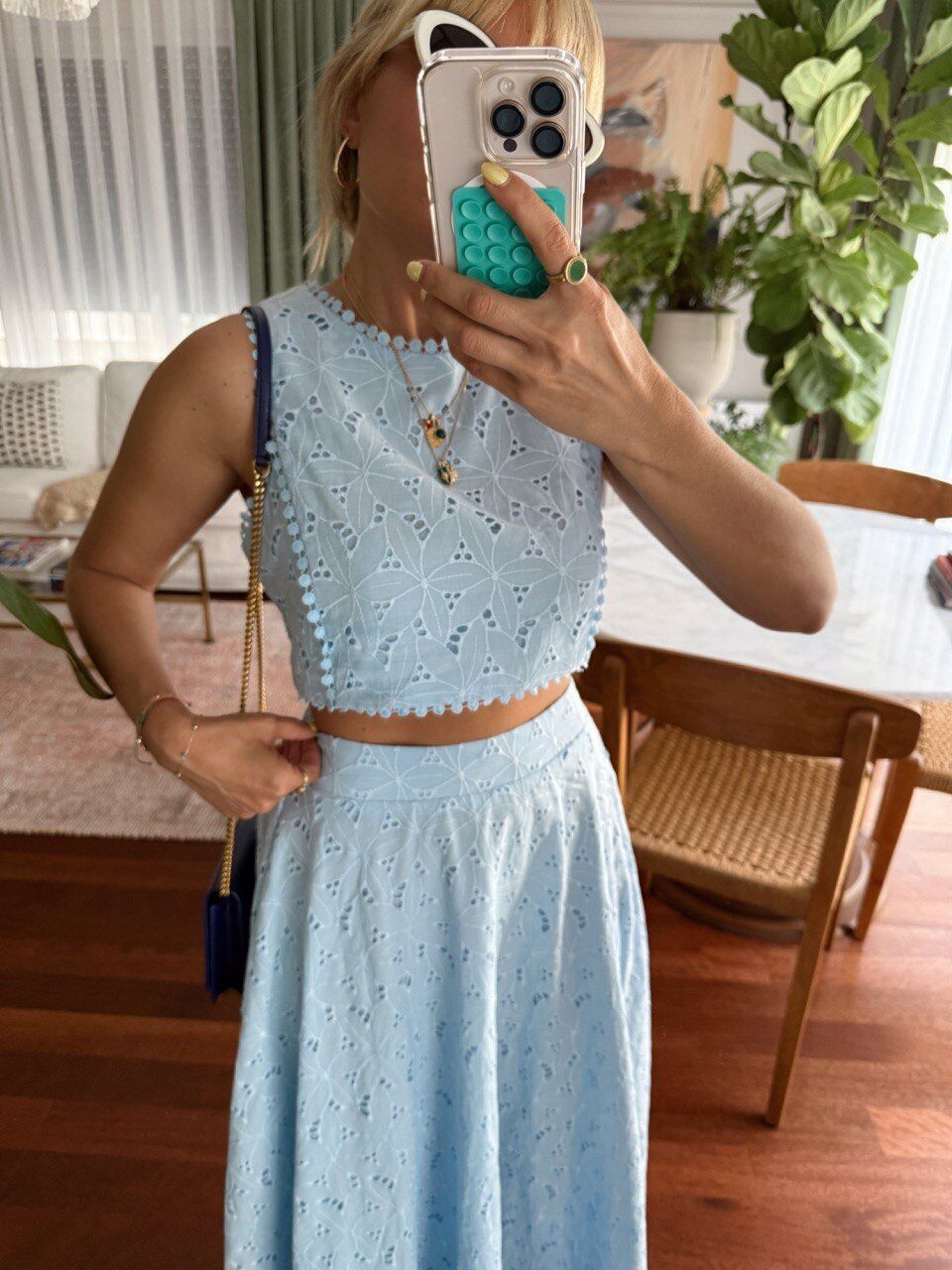 BEBE MAVİ FİSTO İŞLEMELİ ETEK BLUZ