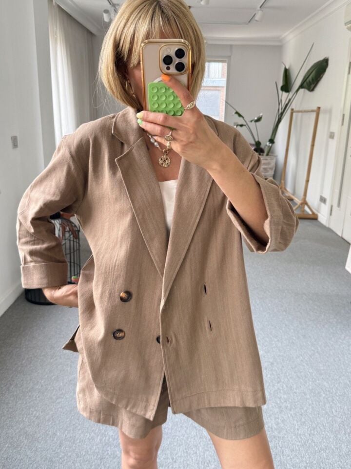 KAHVE KETEN ŞORT GÖMLEK TAKIM