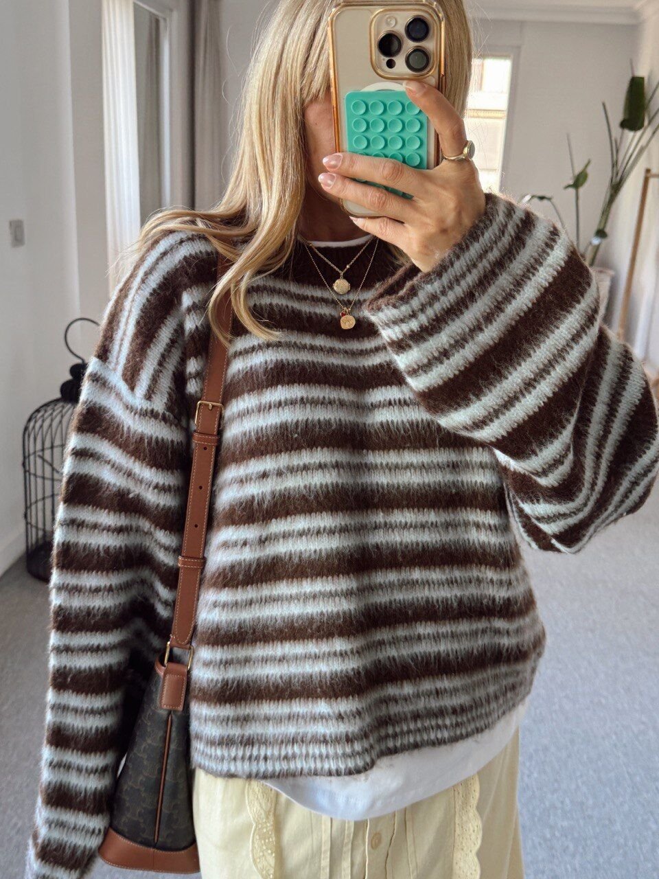 KAHVE-MAVİ ÇİZGİLİ TRİKO