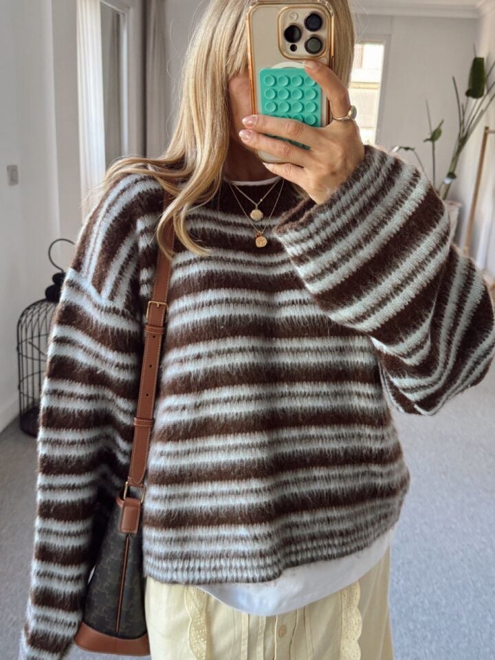 KAHVE-MAVİ ÇİZGİLİ TRİKO