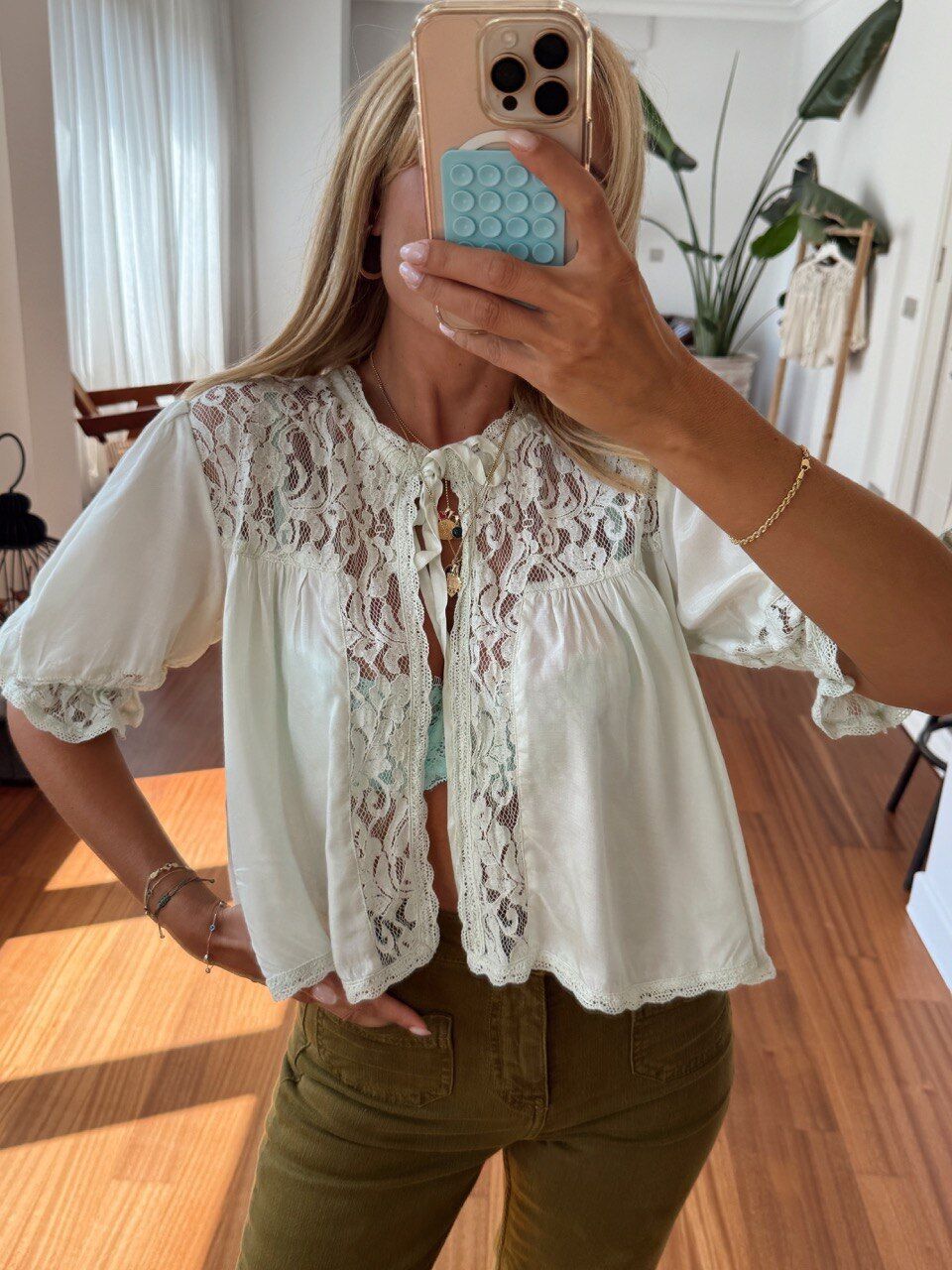 SU YEŞİLİ  BAĞLAMALI SATEN İTHAL BLUZ