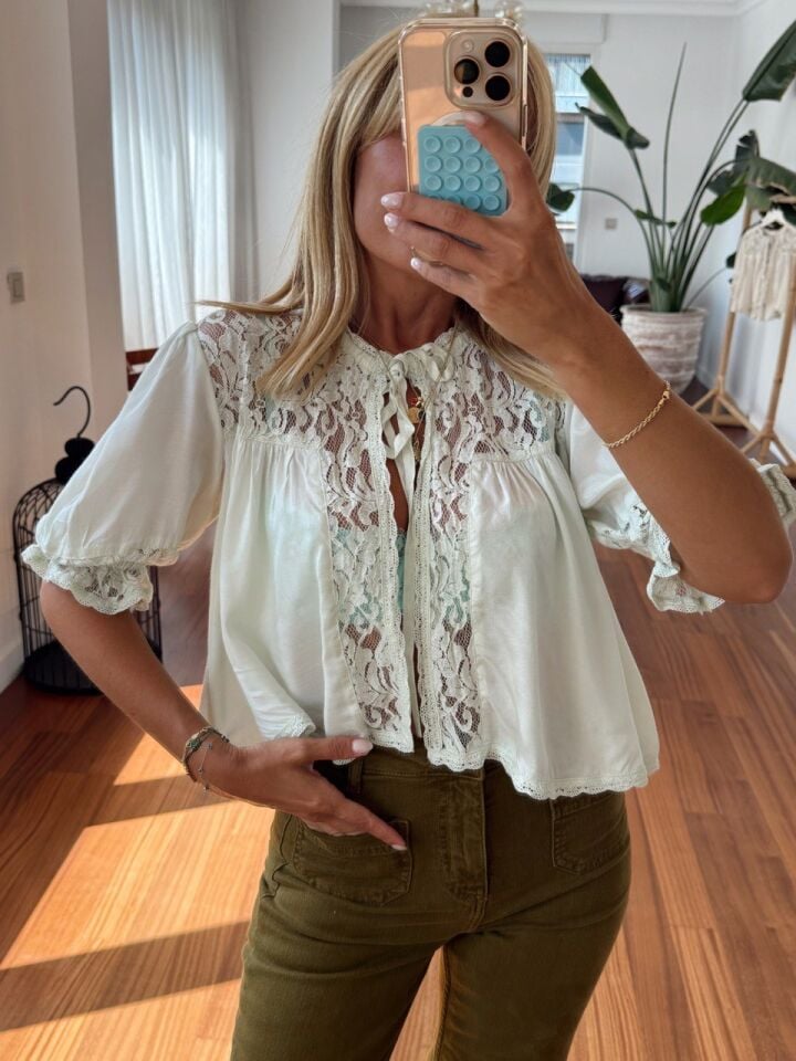 SU YEŞİLİ  BAĞLAMALI SATEN İTHAL BLUZ