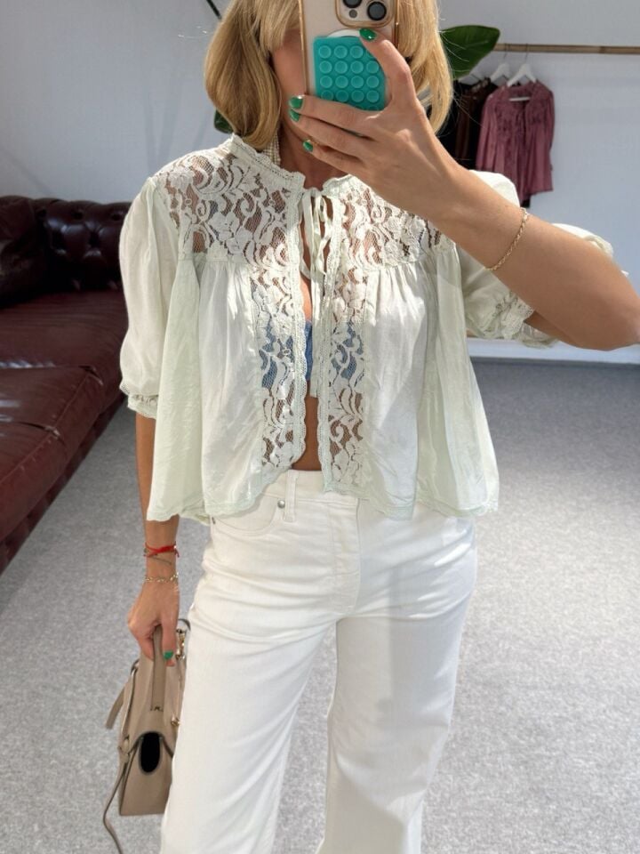 SU YEŞİLİ  BAĞLAMALI SATEN İTHAL BLUZ