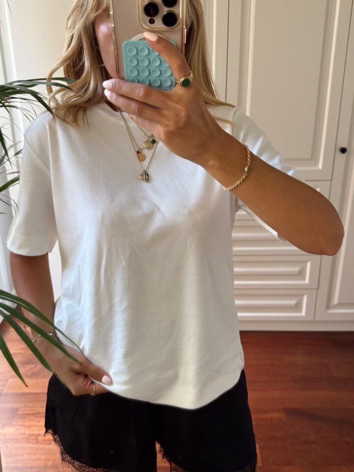 EKRU PAMUKLU BİSİKLET YAKA TSHIRT