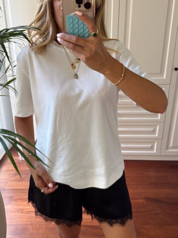 EKRU PAMUKLU BİSİKLET YAKA TSHIRT