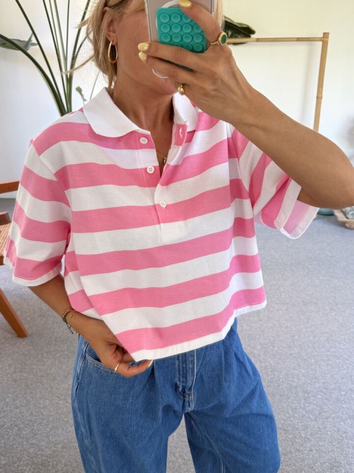 PEMBE ÇİZGİLİ POLO YAKA TSHİRT