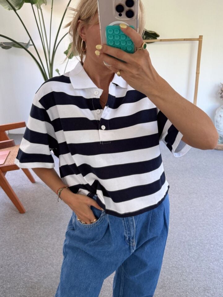 LACİVERT ÇİZGİLİ POLO YAKA TSHİRT