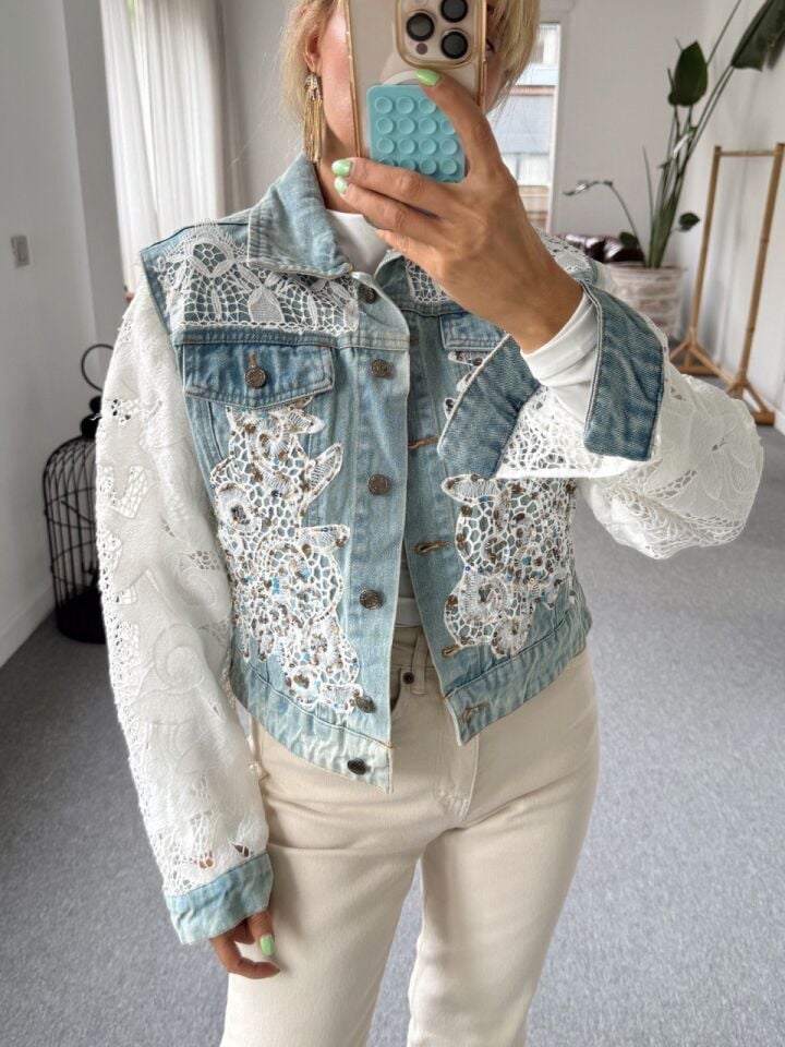 GÜPÜR KOL DETAY İTHAL DENIM CEKET