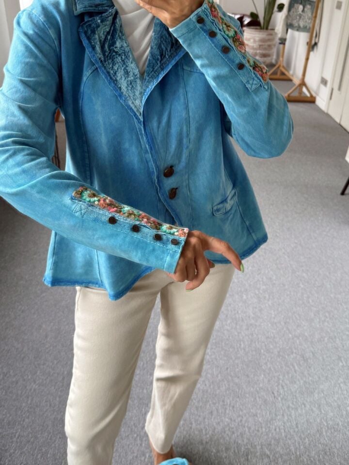 MAVİ KADİFE DETAY İTHAL CEKET