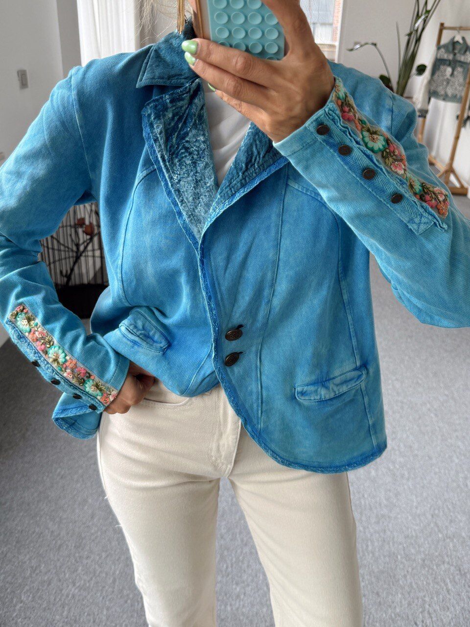 MAVİ KADİFE DETAY İTHAL CEKET