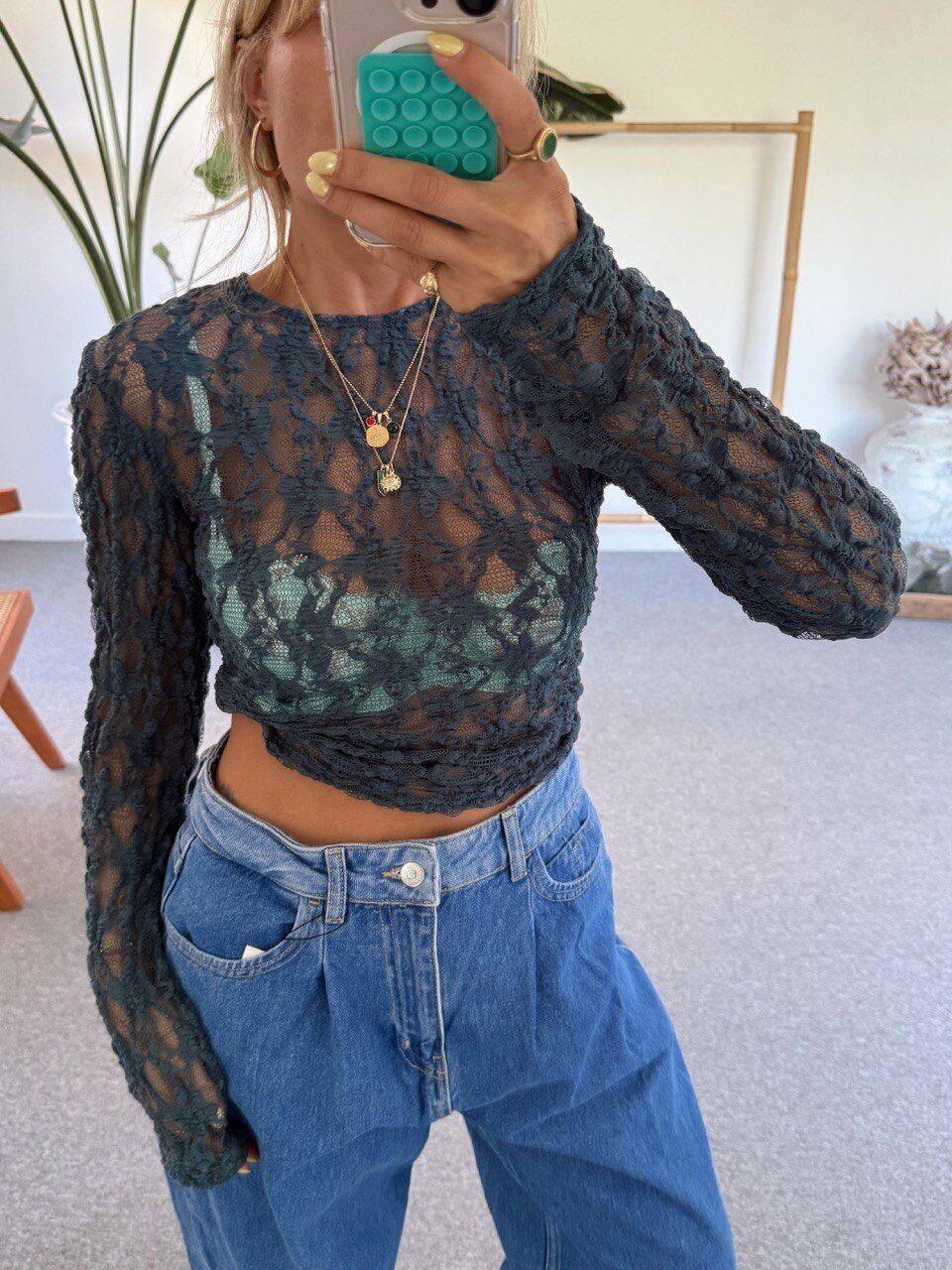 PETROL YEŞİLİ DANTEL TOP