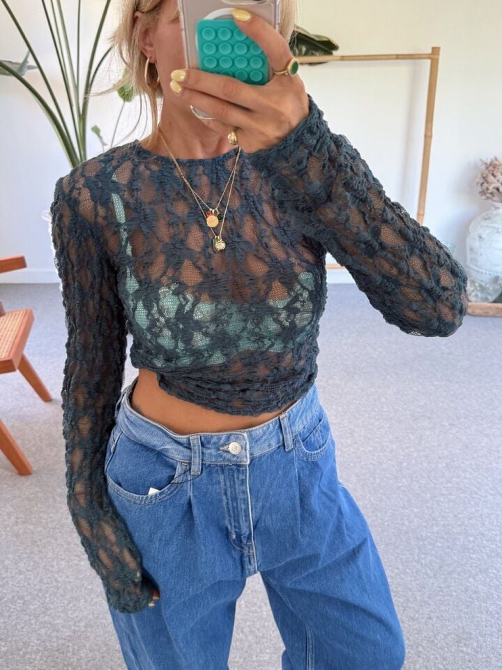 PETROL YEŞİLİ DANTEL TOP