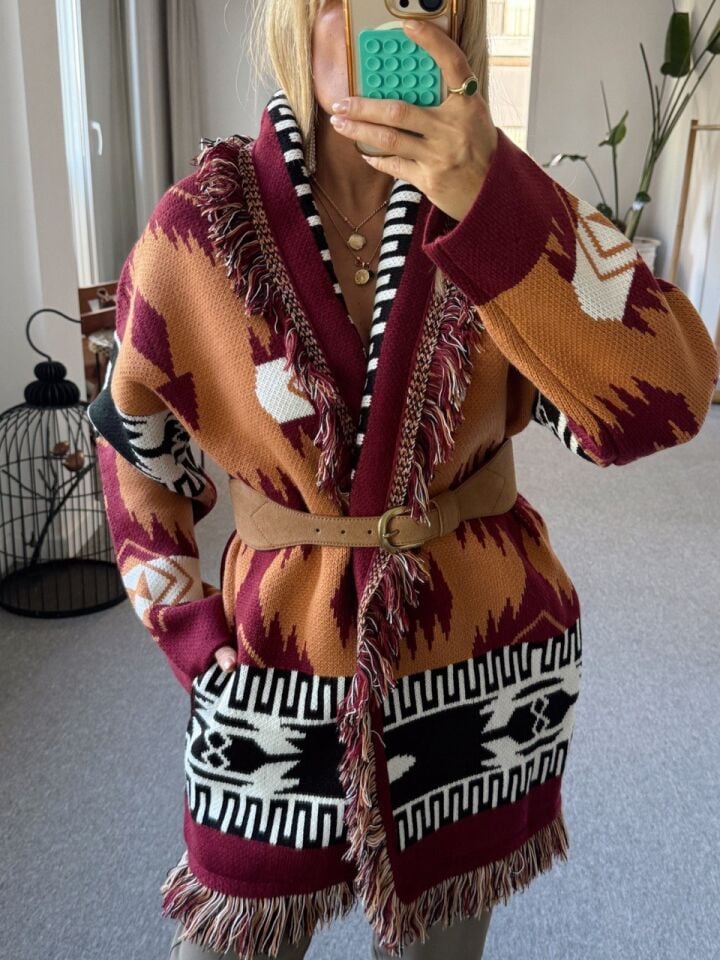 DESENLİ PÜSKÜL DETAY İTHAL CEKET HIRKA