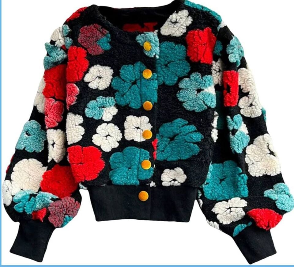 KIRMIZI-YEŞİL ÇİÇEKLİ BALON KOL İTHAL CEKET HIRKA