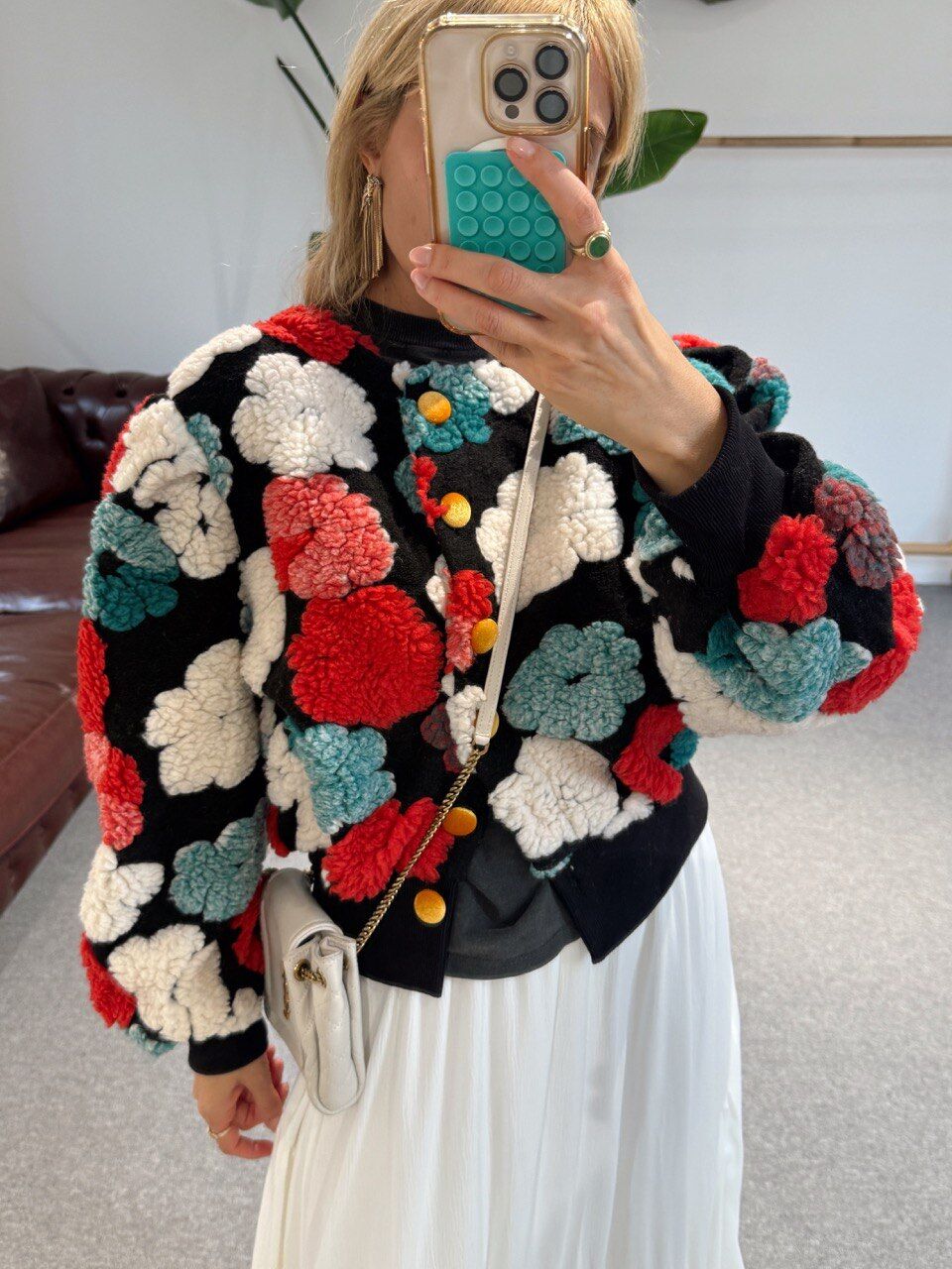 KIRMIZI-YEŞİL ÇİÇEKLİ BALON KOL İTHAL CEKET HIRKA