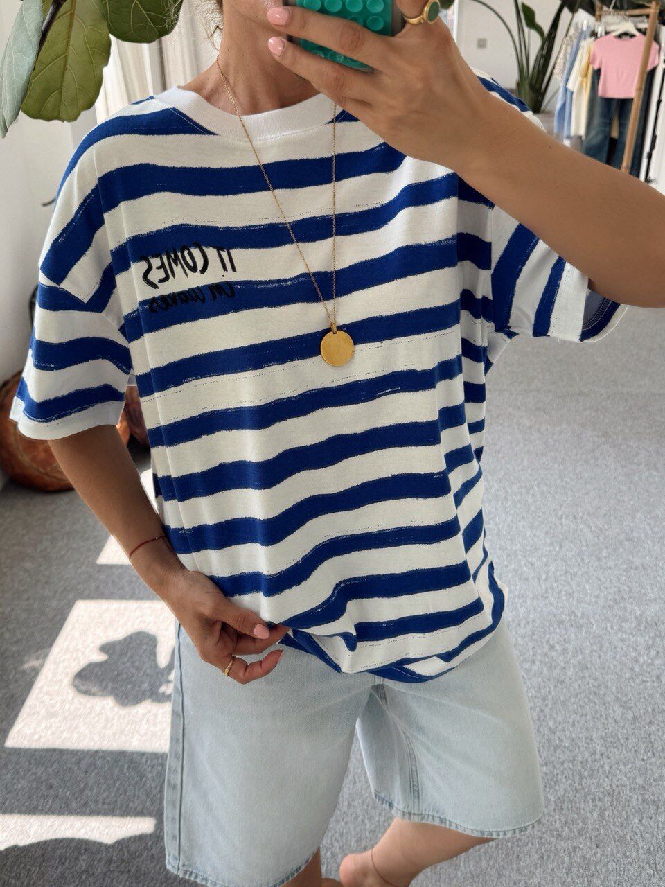 MAVİ ÇİZGİLİ PAMUKLU TSHIRT