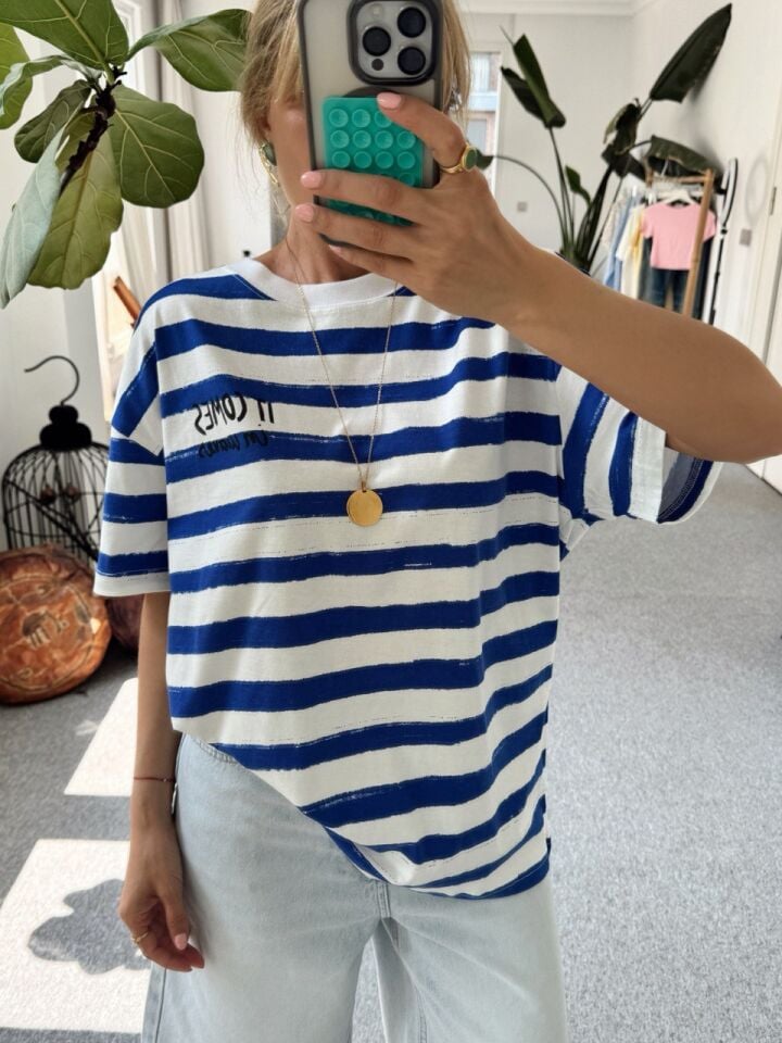 MAVİ ÇİZGİLİ PAMUKLU TSHIRT