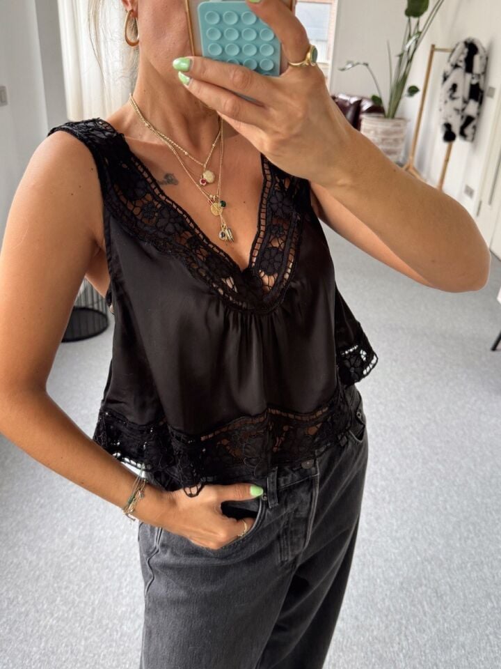 SİYAH GÜPÜR DETAY İTHAL BLUZ