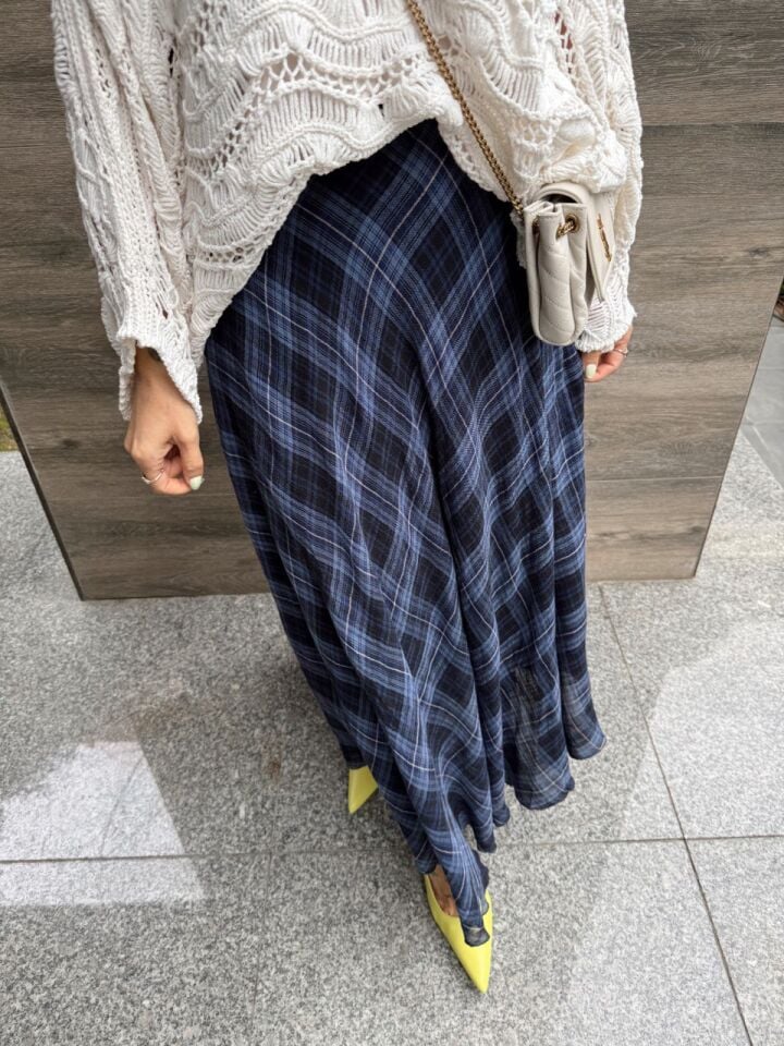 INDIGO KARELİ UZUN ETEK