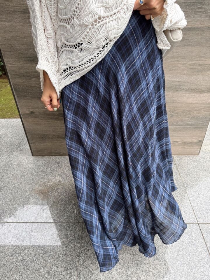 INDIGO KARELİ UZUN ETEK