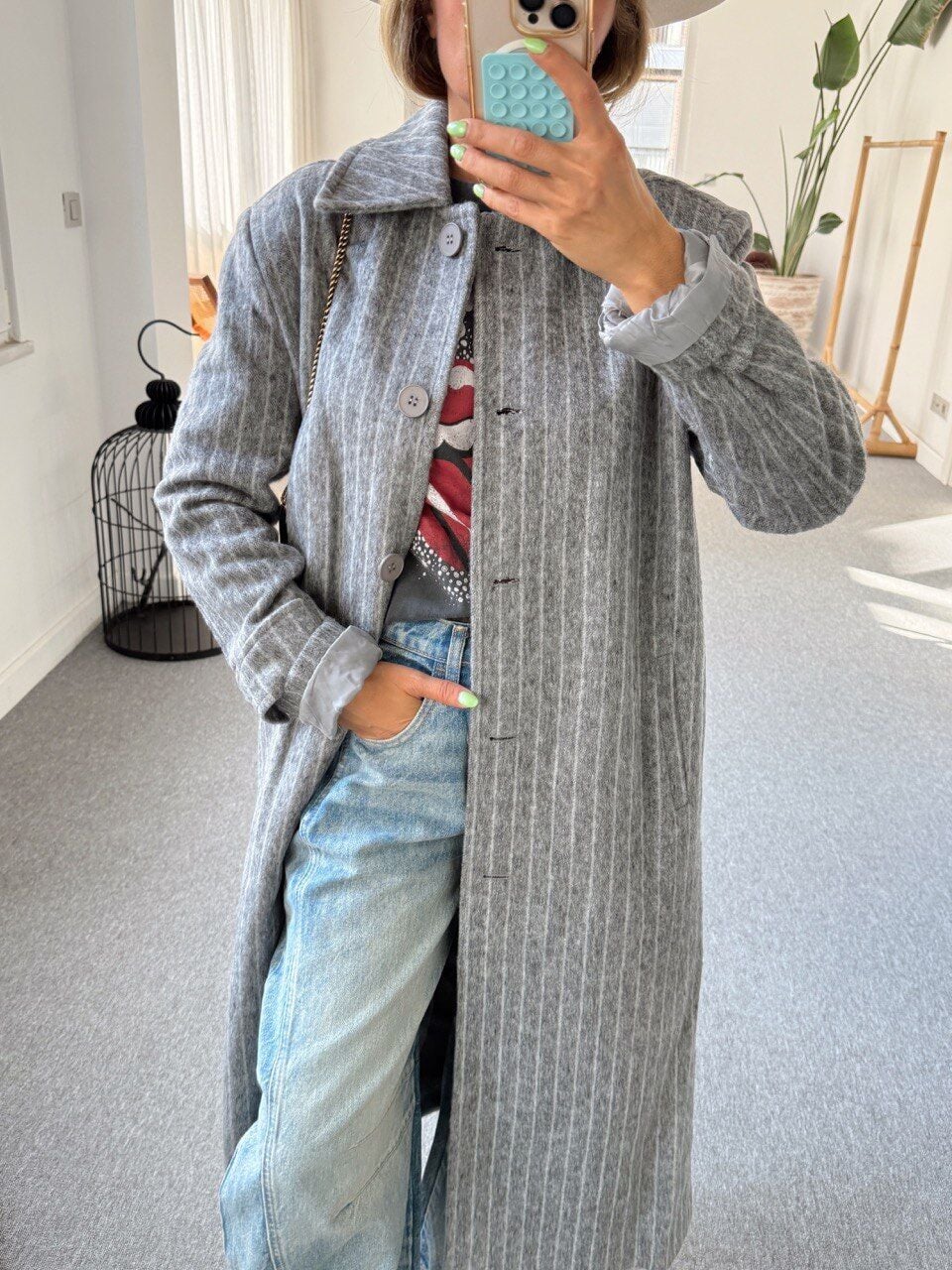 GRİ ÇİZGİLİ YÜN KABAN