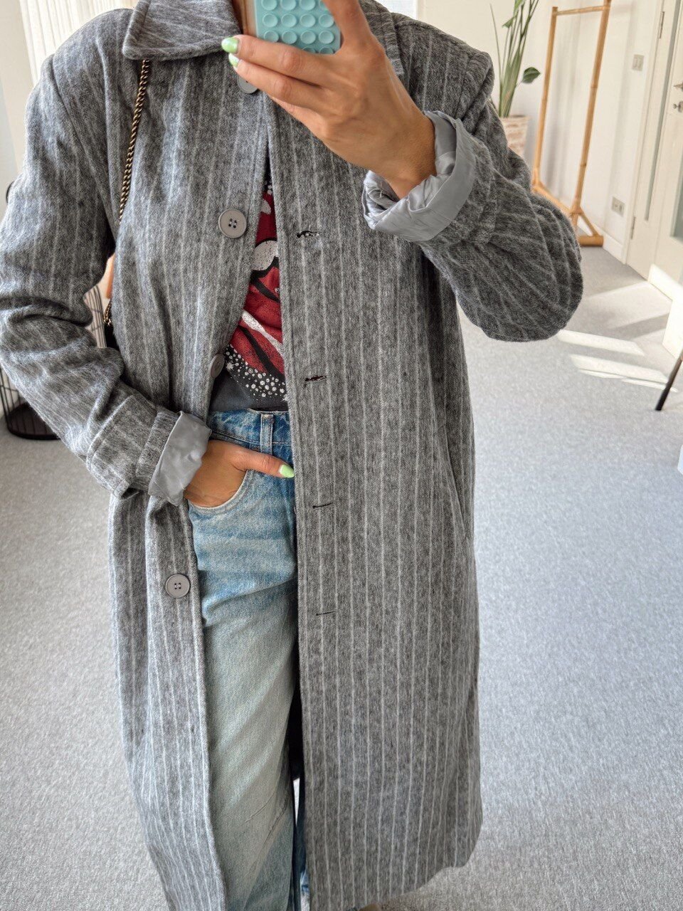 GRİ ÇİZGİLİ YÜN KABAN