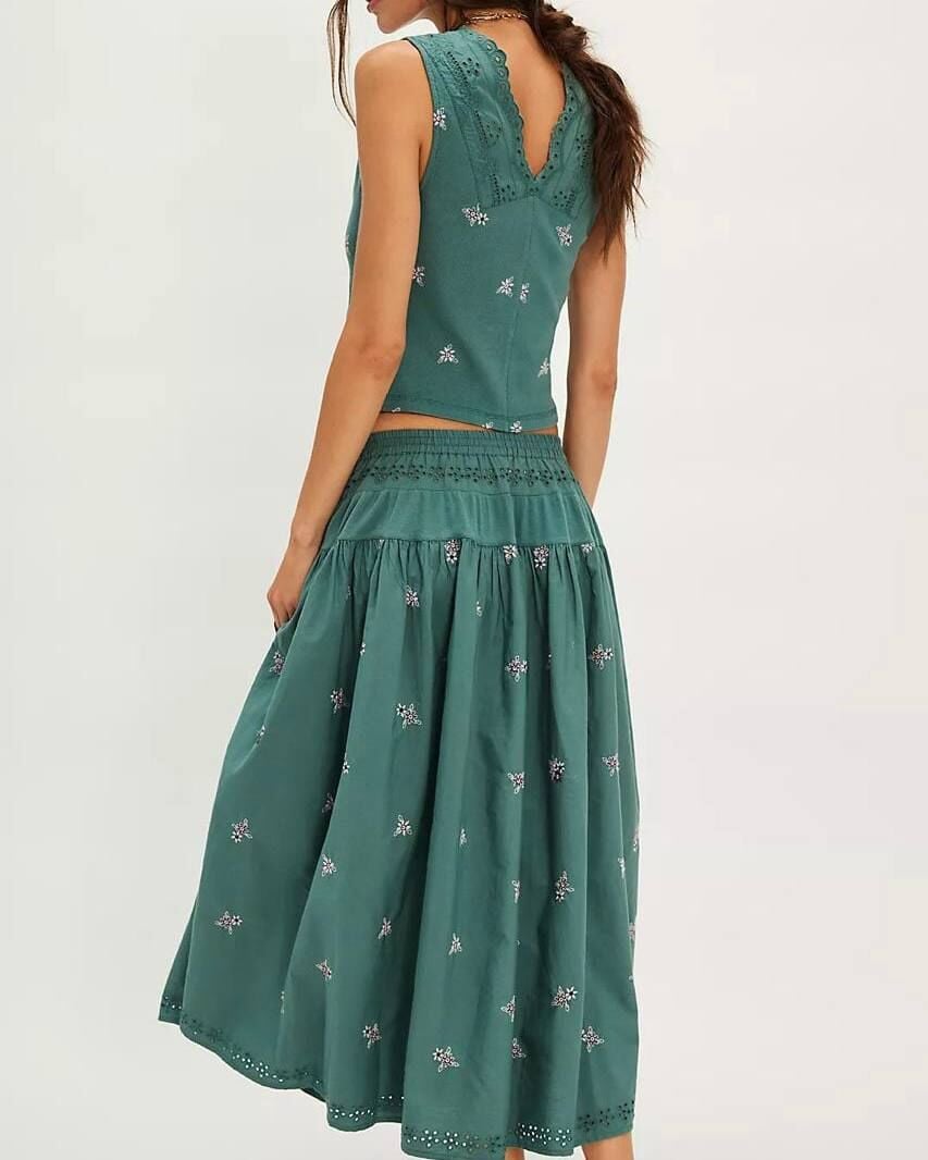 YEŞİL GÜPÜR DETAY İTHAL TOP ETEK TAKIM