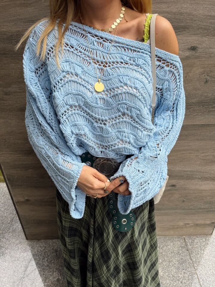 BEBE MAVİ AJURLU YARASA KOL KAZAK(ÖN SİPARİŞ)