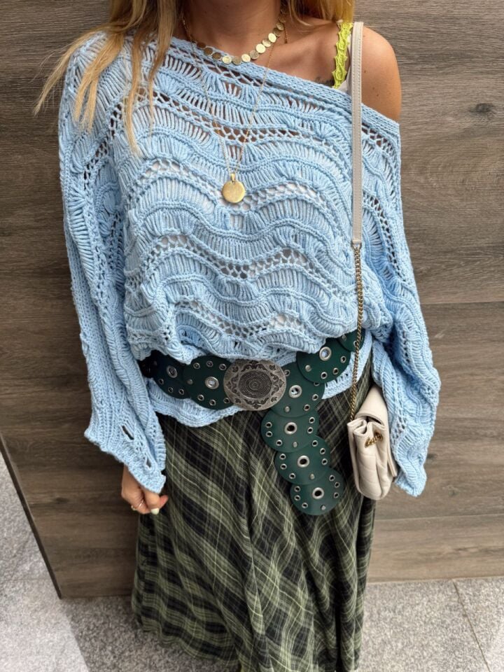 BEBE MAVİ AJURLU YARASA KOL KAZAK(ÖN SİPARİŞ)