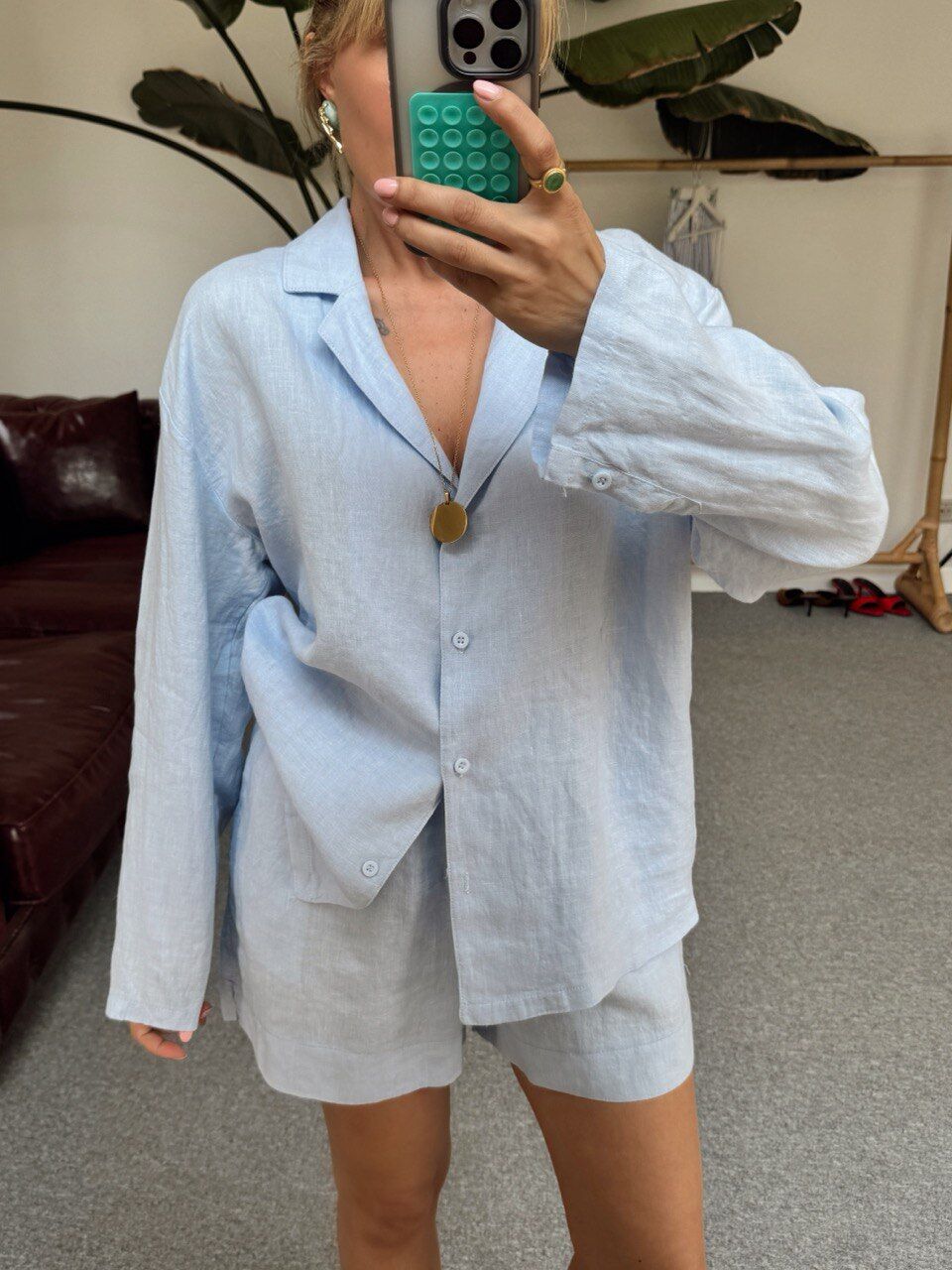 BEBE MAVİ HAM KETEN PREMIUM TAKIM