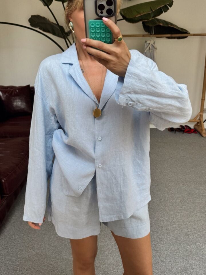 BEBE MAVİ HAM KETEN PREMIUM TAKIM