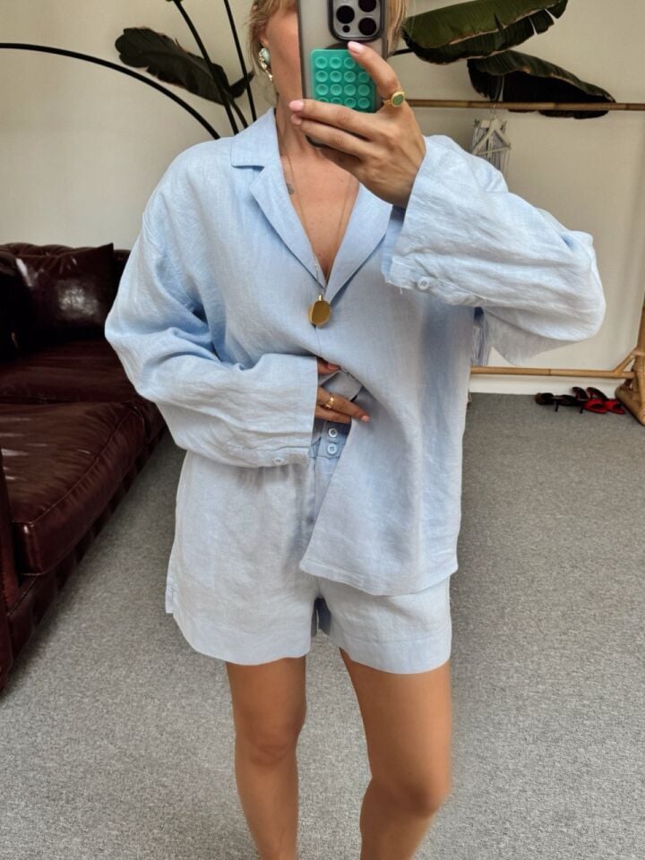 BEBE MAVİ HAM KETEN PREMIUM TAKIM