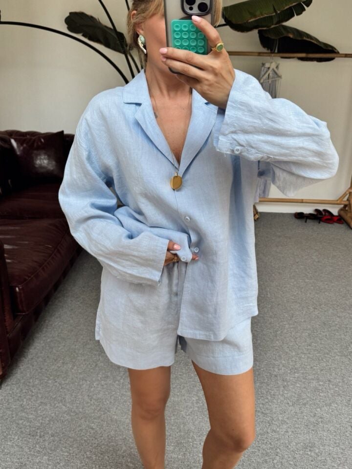 BEBE MAVİ HAM KETEN PREMIUM TAKIM