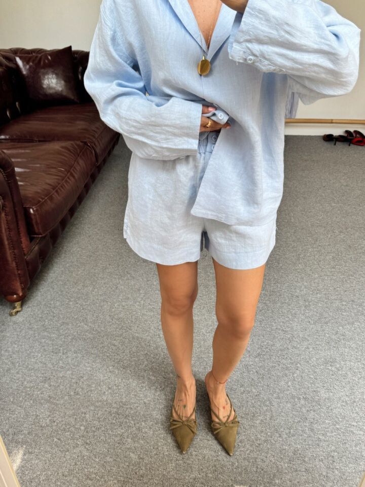 BEBE MAVİ HAM KETEN PREMIUM TAKIM